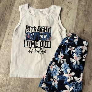 **4 for $15**Kids White Tank Top & Navy Floral Shorts Set